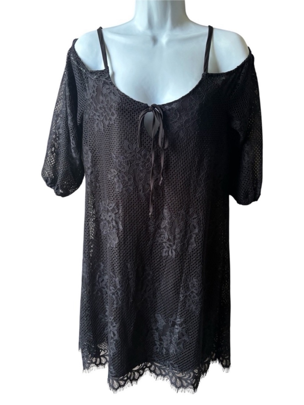 As U Wish Black Lace Cold-Shoulder Mini Dress